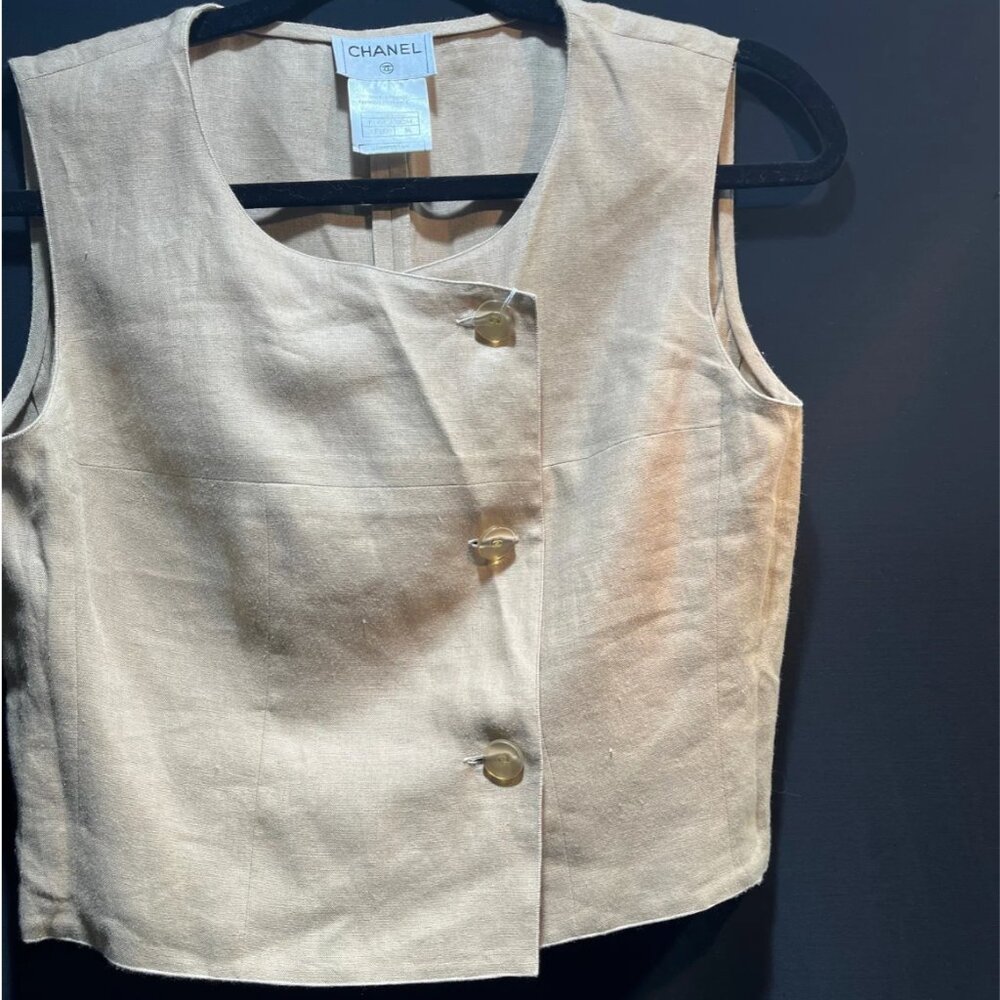 Authentic Chanel Vintage 2000 Cruise Ivory Linen Crop Top - Size 38